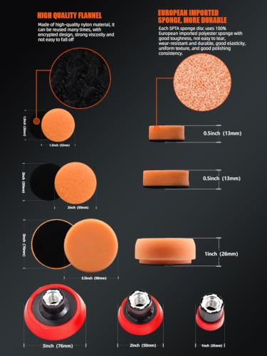 SPTA 29 Pcs Mini Car Polishing Pad Kit - 1", 2", 3" Sponge Foam Wool Microfiber Buffing Pads with 5/8"-11 Backing Plates & 5/8"-11 Drill Adapters for Auto Detailer, Scratch Removal & Tight Spaces - color: 29pcs Drill Buffing Pad Detail Polishing Pad Sets