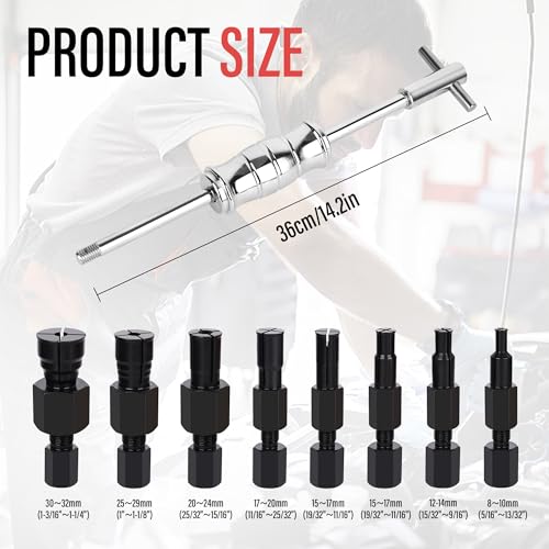 Motorcycle Blind Inner Bearing Puller Tool Kit, 8-32mm Collets Internal Bearing Removal Tool with Slide Hammer, 9 pcs Inner Bearing Extractor Kit - size: 9pcs with Slide Hammer