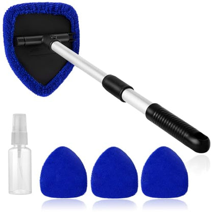 Qydipclin 11pcs Windshield Cleaner Tool, Car Window Cleaning Wash Kit with 6 Reusable Microfiber Pads 2 Spray Bottles and Extendable Handles Auto Glass Wiper Kit, Blue & Green - color: Blue & Green