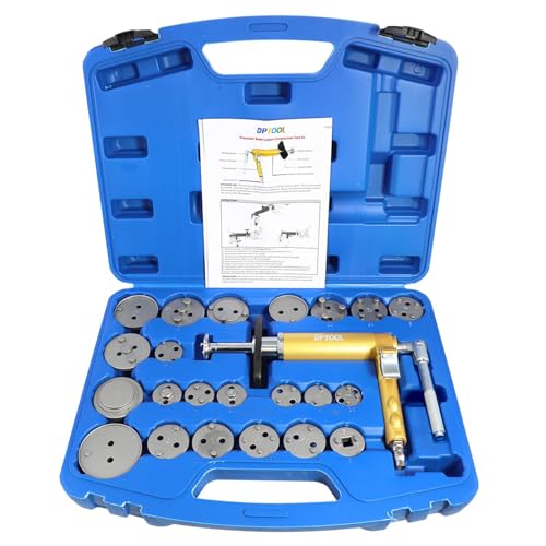 DPTOOL 23Pc Pneumatic Brake Caliper Compression Tool Kit | Air Brake Caliper Piston Pad Wind Back Adjustment Tool with 22pc Adapters