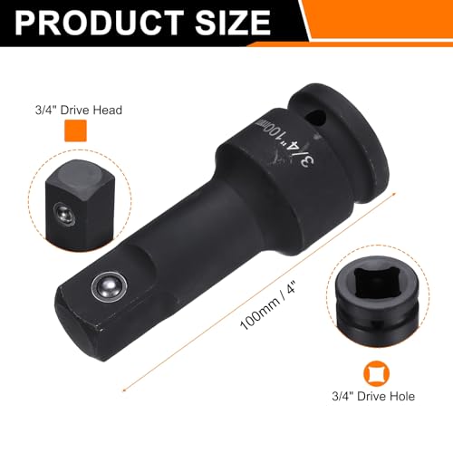 HARFINGTON Impact Socket Extension Bar 3/4" Square Drive 4" Long CR-V Steel Extension Rod Ratchet Wrench Driver Adapter for Axle Nut Sockets, Black - size: 3/4" Square Drive 4" Long