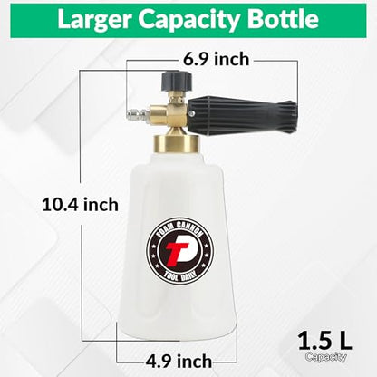 Tool Daily Foam Cannon for Pressure Washer with Car Wash Soap, 64 Fl Oz | Adjustable Snow Foam Lance 1.5 Liter, Additional Orifice Nozzle 1.1mm, 1/4" Quick Connect
