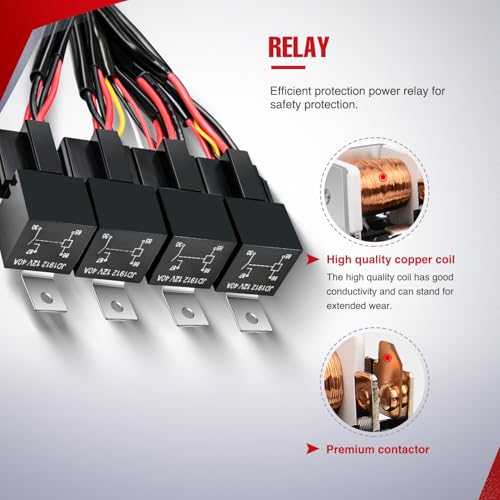 Nilight 16AWG 14AWG 12AWG LED Light Bar Wiring Harness Kit 12V On/Off 4 Gang Rocker Switch Panel Power Relay Blade Fuse 5Pin Toggle Switches for Cars Boat ATV Trucks-8 Leads - color: 4Gang Rocker Switch 16AWG Wiring Harness