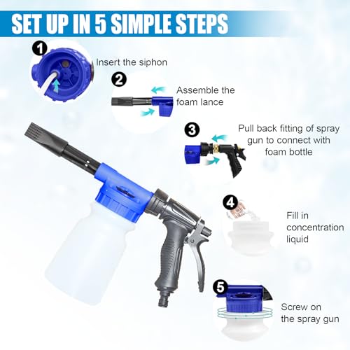 ZIMISI Car Wash Foam Gun, Foam Cannon for Hose, Professional Car Foam Sprayer with 6 Levels Foam Concentration, Spray Gun Cleaner, Connects to Any Garden Hose (Blue) - color: Blue