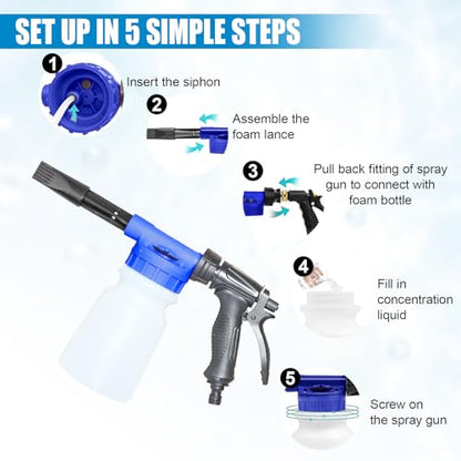 ZIMISI Car Wash Foam Gun, Foam Cannon for Hose, Professional Car Foam Sprayer with 6 Levels Foam Concentration, Spray Gun Cleaner, Connects to Any Garden Hose (Blue) - color: Blue