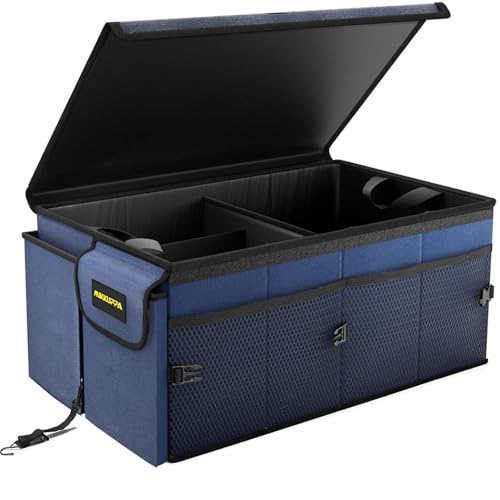 MIKKUPPA Car Trunk Organizer - 65L Collapsible Trunk Organizer with Lid, Sturdy Car Storage for SUV Auto Truck Van with Adjustable Straps and Non Slip Bottom (Blue) - color: Blue, size: Large - With Lid