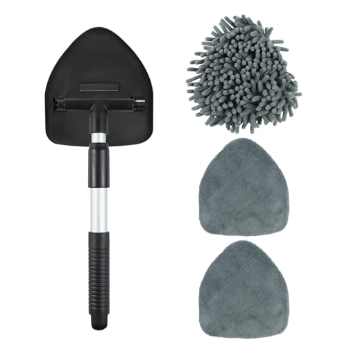 Car Windshield Cleaner Tool, Vehicle Windshield Window Cleaner with Extendable Handle & 3 Different Reusable Pads, Universal Auto Window Glass Cleaning Kit for Car SUV Truck (Triangular) - size: Triangular
