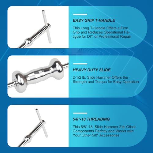 Rear Axle Bearing Remove Puller Tool Kit, Slide Hammer and Bearing Remover Set with Slide Hammer Yoke and 3 Rear Axle Puller Adapters, 1" to 2-7/8" IDs