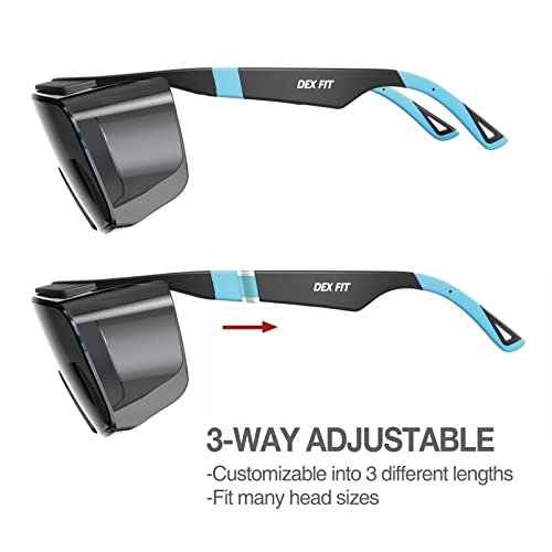 DEX FIT Safety Sunglasses Over Eyeglasses SG210 - Anti-Fog & UV 400 Protection, Z87.1 Certified, Adjustable Temples, Side Shields, Smoke Tinted Lens for Men & Women; Black & Blue, 1 PC - color: Black/Blue - Smoke Tinted, size: 1 PC