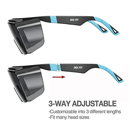 DEX FIT Safety Sunglasses Over Eyeglasses SG210 - Anti-Fog & UV 400 Protection, Z87.1 Certified, Adjustable Temples, Side Shields, Smoke Tinted Lens for Men & Women; Black & Blue, 1 PC - color: Black/Blue - Smoke Tinted, size: 1 PC