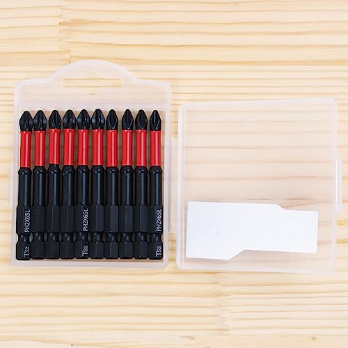 10 Pack PH2 Magnetic Anti-Slip Impact Driver Bits, 2-1/2 Inch | 2.5" Long Phillips Bit with Anti-Slip Tip, Strong Magnetic Holding Impact-rated Durability Phillips #2 Bits for Impact Driver - size: Length:65mm