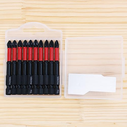 10 Pack PH2 Magnetic Anti-Slip Impact Driver Bits, 2-1/2 Inch | 2.5" Long Phillips Bit with Anti-Slip Tip, Strong Magnetic Holding Impact-rated Durability Phillips #2 Bits for Impact Driver - size: Length:65mm