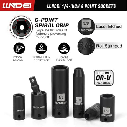 LLNDEI 1/4" Drive Socket Set & Nut Driver Set 38PCS,1/4-Inch Sockets Deep&Shallow SAE 5/32" to 9/16" with Ratchet, Hex Shank 6" Long Nut Drivers(1/4" to 9/16") for Drill Bits(PH1 PH2) - size: 38PCS SAE