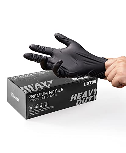 LANON 6-mil Black Nitrile Disposable Gloves, Food-Safe, Powder-Free, Heavy-Duty, Textured Fingertips, Latex-Free, Small - size: Small (Pack of 100)