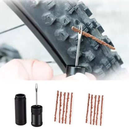 Tubeless Bike Tire Repair Kits for Road Bicycle and Mountain Bike MTB Tires | 1 Repair Tool and 7 Bacon Strips | Includes Storage Canister Plugger Tool with Plugs