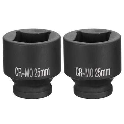 HARFINGTON 2pcs 4 Point Square Socket 1/2" Drive 25mm Metric Square Impact Socket CR-MO Blackening Standard Wheel Sockets Pneumatic Socket Tool for Auto Repair Mechanical Maintenance Home Use - size: 25mm