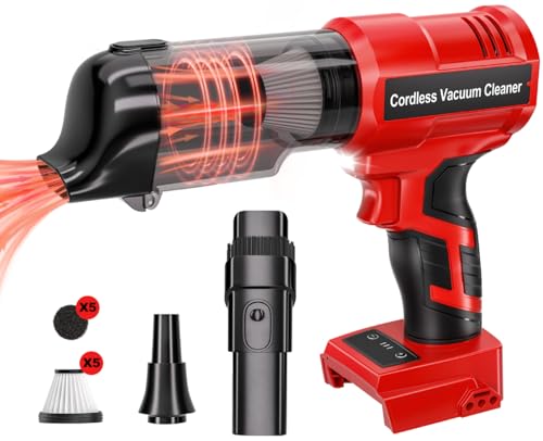 Cordless Handheld Vacuum Cleaner for Milwaukee 18V Battery: 3-Speed Modes Portable Vacuum with 20kPa 105AW Powerful Suction for Car, Pet Hair, Home Cleaning (Tool Only) - color: Red-for Milwaukee Battery