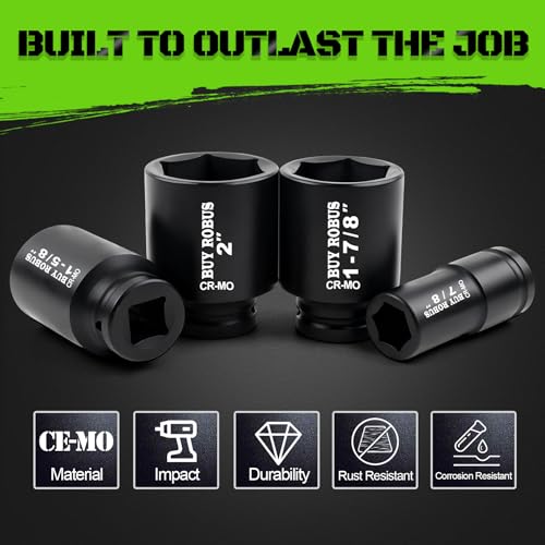 22 PCS 3/4" Impact Socket Set, Drive Deep 6 Point Socket Set, Including Long Sockets, 3/4" Impact Extension Bar and Drill Socket Adapter, Cr-MO - size: 22-Piece 3/4" SAE (3/4" - 2") Impact Socket Set