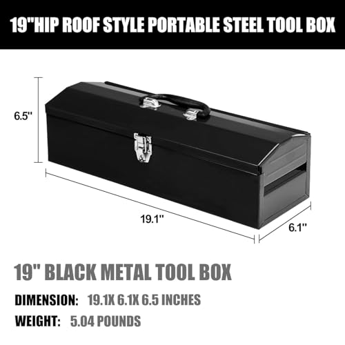 19" Portable Tool Box, Metal Tool Box, Ideal for Trailer, Mechanic, DIY-ers, Car Toolbox, Workshops, Garages, Repair Shops,Black - size: 1P-19in-Black