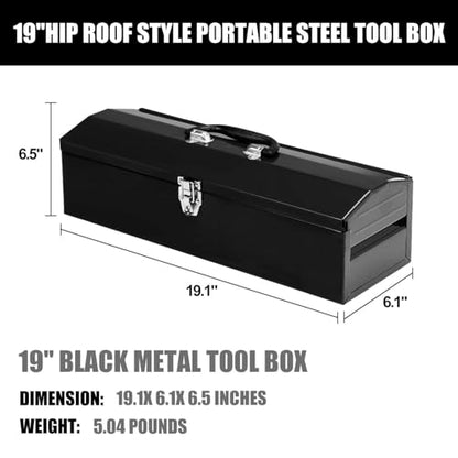 19" Portable Tool Box, Metal Tool Box, Ideal for Trailer, Mechanic, DIY-ers, Car Toolbox, Workshops, Garages, Repair Shops,Black - size: 1P-19in-Black