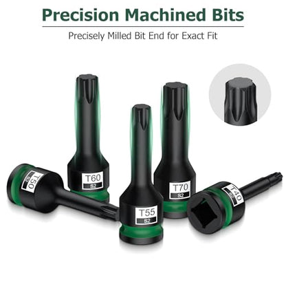 JiGiU 10PCS 1/2" Drive Impact Torx Bit Socket Set S2 Steel Star Sockets Star Bit Socket T25, T27, T30, T40, T45, T50, T55, T60, T70, T80 with Storage Case for Professional Mechanic and Auto Repair - size: Torx