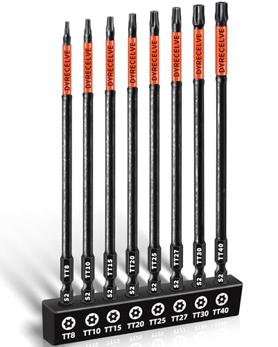 Impact Security Torx Bit Set 6-Inch Long (8-Pack T8-T40), S2 Steel Tamper Proof Star Bits Set, with 1/4'' Hex-Shank, Magnetic and High-Torque, for Automotive, Electronics, DIY - size: 8-Pieces 6 Inch Torx Security Bits