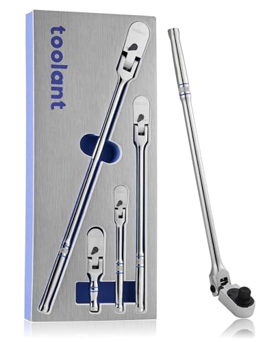 toolant 4Pcs Flex Head Ratchet Set, 1/4“&3/8"&1/2" Drive Gear Wrench Compact Head Ratchet Wrenches, 90-Tooth Gear, 180° Flex, 11 Positions, Longer Handle, 1.5X ASME Durability - size: 1/4" & 3/8" & 1/2" - 4-Piece Set, style: Flex-head Ratchet