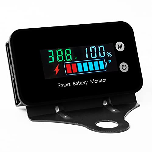 IPX7 Waterproof Battery Monitor 7-100V Tester with Bracket, Temp & Alarm | 12v 24v 36v 48v 60v 72v Digital Display Battery Capacity Remaining Capacity Percentage Tester, Multicolored Display - color: Multicolored(IPX7 Waterproof)