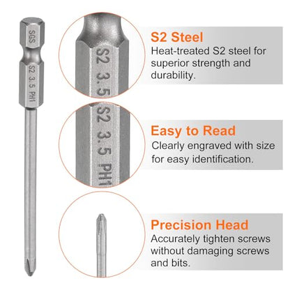 HARFINGTON 5pcs #1 Phillips Screwdriver Bit PH1 1/4" Hex Shank 3.15" (80mm) Long Magnetic S2 Steel Industrial Grade Screw Driver Bit Cross Head Electric Drill Bits 0.138" (3.5mm) Rod - size: PH1 x 80mm x 3.5mm