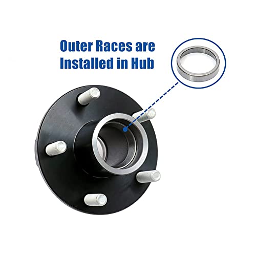 5 Bolt on 4-1/2 Inch Circle Hub Assembly Includes (2) 1-1/16 Inch Straight Spindles & Bearings,Set of 2 - size: GL4853E*2