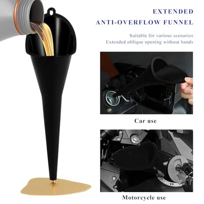 2PCS Oil Funnel, Flexible Multi-Function Automotive Oil Funnel, Spill-Proof Plastic Long Neck Engine Funnels Set for Gas Lubricants Water Diesel Fuel Kerosene, Car Accessories (Black) - color: Black, 2 PCS