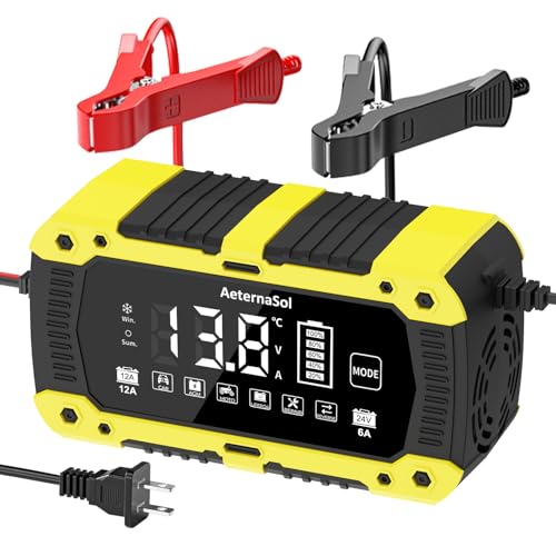 Battery Charger 12-Amp 12V and 24V LiFePO4 Car Battery Charger Battery Maintainer Trickle Charger and Battery Desulfator with Temperature Compensation for Car Truck Lawn Mower Boat Batteries - color: yellow, size: 12V 12A