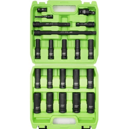 SUNHZMCKP 1/2" Socket Set, 21pcs Drive Deep Impact Socket Set, 6 Point Standard Metric Sockets (10mm - 24mm), Including 3 ", 6", 10" Impact Extension Bar and Drill Socket Adapter, Cr-MO - size: 21-Pc 1/2" Drive Metric Socket Set