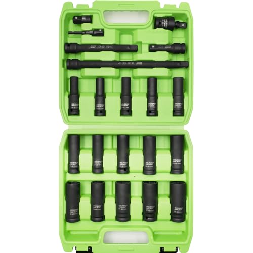 SUNHZMCKP 1/2" Socket Set, 21pcs Drive Deep Impact Socket Set, 6 Point Standard Metric Sockets (10mm - 24mm), Including 3 ", 6", 10" Impact Extension Bar and Drill Socket Adapter, Cr-MO - size: 21-Pc 1/2" Drive Metric Socket Set