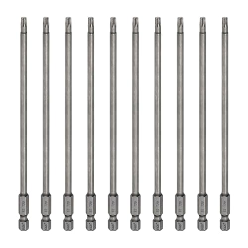 HARFINGTON 10pcs T20 Torx Head Screwdriver Bit 1/4" Hex Shank 6" (150mm) Long Magnetic No Hole Tip Tamper Proof 6 Point Star Screw Driver Drill Bits S2 Steel Industrial Power Screwdrivers - size: T20 x 6"