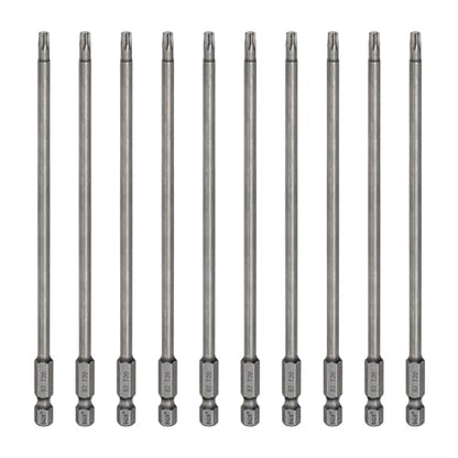 HARFINGTON 10pcs T20 Torx Head Screwdriver Bit 1/4" Hex Shank 6" (150mm) Long Magnetic No Hole Tip Tamper Proof 6 Point Star Screw Driver Drill Bits S2 Steel Industrial Power Screwdrivers - size: T20 x 6"