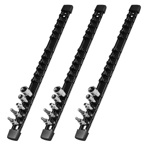 Socket Organizer, 1/4-Inch Drive Heavy Duty Socket Holder Kit ABS, Socket Rail 1/4-Inch x 16 Clips Black, 3 Pieces - color: Black, size: 3PC 1/4x3