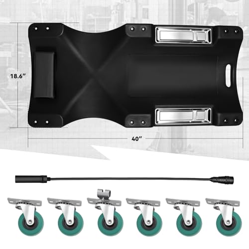 Auto Dynasty 40 Inches Mechanic Creeper, Automotive Garage Repair Low Profile Under Car Rolling Creeper with LED Light and Padded Headrest, Plastic, Black - color: Black, size: 40" L (w/LED Light)