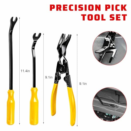 13PCS Precision Pick and Hook Tool Set, Magnetic Telescoping Tool w/Clip Pliers Fastener Remover Gasket Scraper, Rivets Puller Pick Tools w/Storage Bag for Automotive Repair (Yellow & Black) - color: Yellow & Black