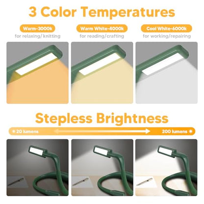 Neck Reading Light, 80-hr Lasting Rechargeable Book Light for Reading in Bed, Eye-friendly Wide Reading Lamp, Bendable Arms Bright Booklight, Book Lover Gifts Knitting Crochet Accessories Crafts - color: Dark Green