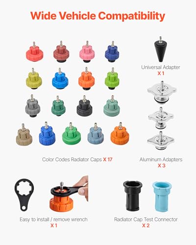 VEVOR Coolant Pressure Tester Kit, 31Pcs Radiator Vacuum Refill Kit with 3 Metal Adapters, Universal Fit, Automotive Cooling System Pressure Tester Tool, with Pressures Pump & Aluminum-Plastic Filler - size: 31Pcs