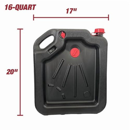 16-Quart Portable Oil Drain Pan, Sturdy Plastic Automotive Container, Wide Mouth Design Easy Pour Tray for Workshop Auto Servicing and Fluid Handling