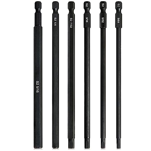 6" Long 1/4 Inch Hex Head Allen Wrench Drill Bits, SAE 9/64", 5/32", 3/16", 7/32", 1/4", 5/16", Magnetic Tips Screwdriver Socket Bit Set for Ikea Type Furniture, Long Drill Bit Set - color: Set 5: 9/64" to 5/16", 150mm Black