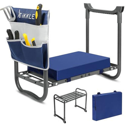ikkle Heavy Duty Garden Kneeler and Seat, 838LB+ Capacity | Gardening Stool with Thicken & Widen Soft Kneeling Pad, Foldable Gardener Stool with Tool Pouch, Gift for Women, Gardeners