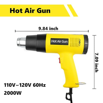 Heat Gun for Vinyl Wrap Tool Kit-2000W Variable Temp Hot Air Gun for Car Window Tinting, Shrink Tubing, Paint Removal, Epoxy Resin Heavy Duty Electric Tool with Squeegee, Cutter, Magnet & Spray Bottle - color: yellow&black