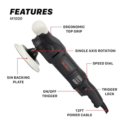 Maxshine 5” Dual Action & 5” Rotary Polisher Set – 15mm Long Throw 1000W Car Buffer with 5” Backing Plate & Variable Speed – Professional Auto Detailing Tool for Cars, Trucks, SUVs & Boats - color: 5" Dual Action & 5" Rotary
