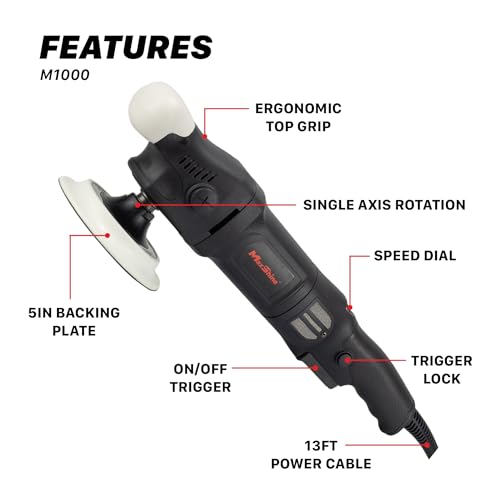 Maxshine 5” Dual Action & 5” Rotary Polisher Set – 15mm Long Throw 1000W Car Buffer with 5” Backing Plate & Variable Speed – Professional Auto Detailing Tool for Cars, Trucks, SUVs & Boats - color: 5" Dual Action & 5" Rotary