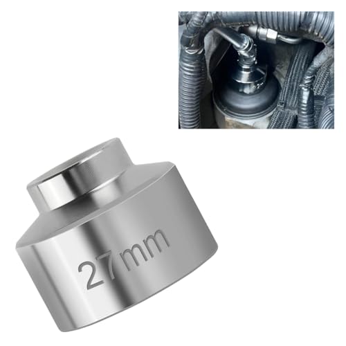 27mm Car Oil Filter Socket Wrench, 3/8" Drive Filters Cap Wrench Tool with 6-Point Hex Design, Chrome Vanadium Steel Socket Quickly Oil Filter Removal Tool for Most Car Models (27MM) - size: 27MM