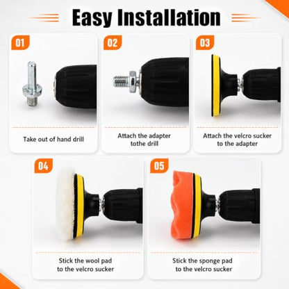 10 Pack 3 Inch Car Polishing Pad Kit Bulk, Sponge Buffing Pads with Woolen Cutting Pad and 3 Inch Backing Plate M10 Drill Adapter for Car Detailing Waxing Polishing - size: 3 Inch