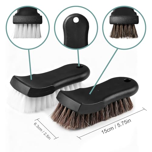 Upholstery Brush Set, Horse Brush Set, Convertible Top Brush, Cleaning Brush for Leather,Carpet, Car and Long Bristle Horse Hair Car Cleaning Brush for Car Interior Leather Seat and Home Furniture